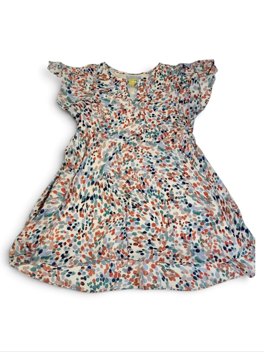 Maeve by Anthropologie Watercolor Dot Flutter Sleeve Cold Shoulder Dress V Neck